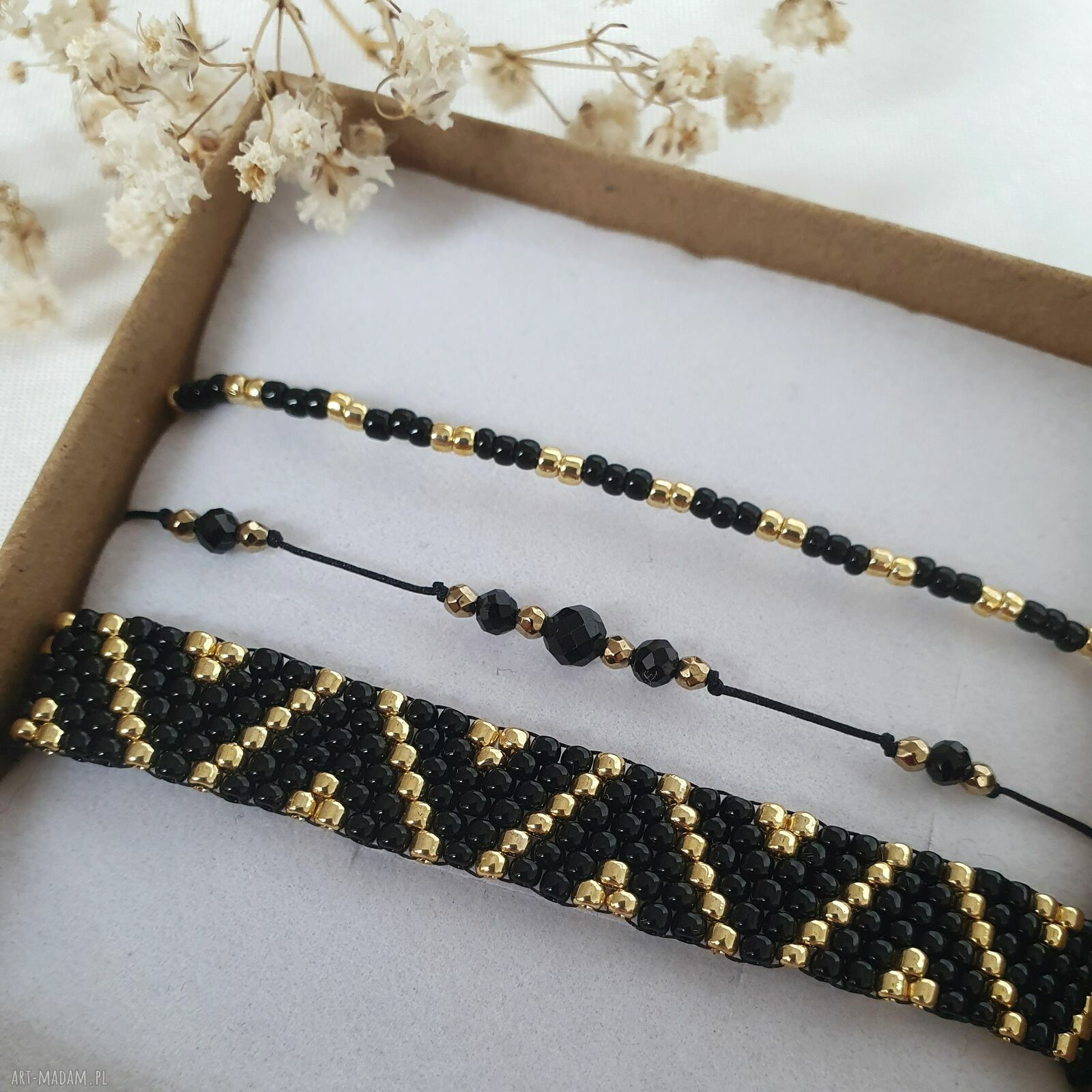 Komplet bransoletek z turmalinem - delikatna biżuteria handmade (3 szt.)