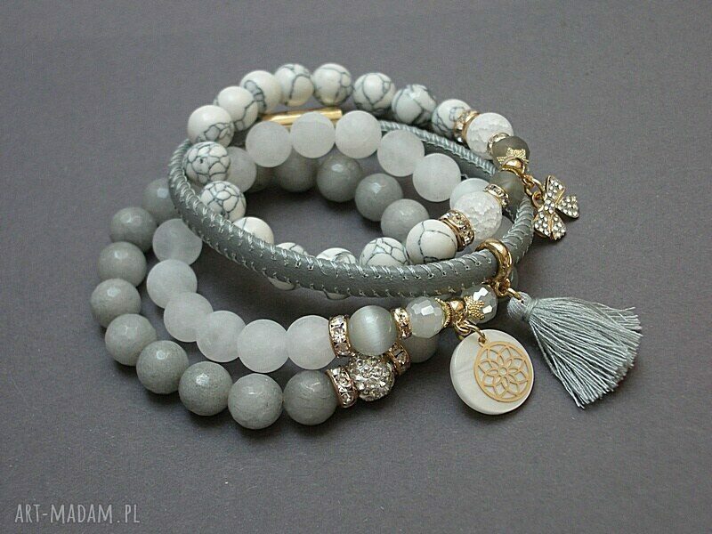 Bransoletka Grey and White Vol. 2 z kamieniami w szaro białych odcieniach handmade
