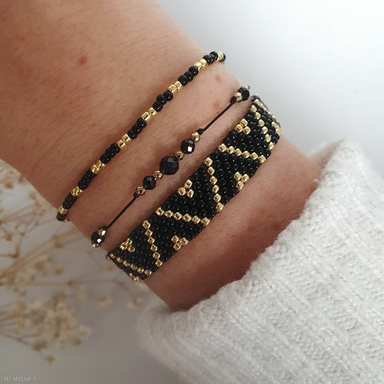 Komplet bransoletek z turmalinem - delikatna biżuteria handmade 3 szt.