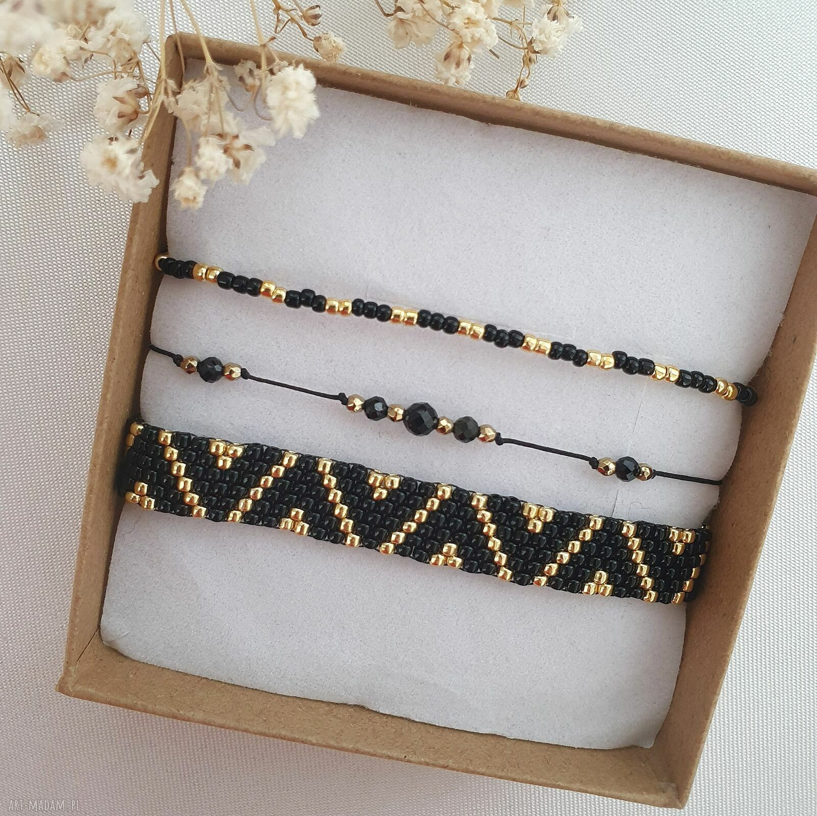 Komplet bransoletek z turmalinem - delikatna biżuteria handmade (3 szt.)