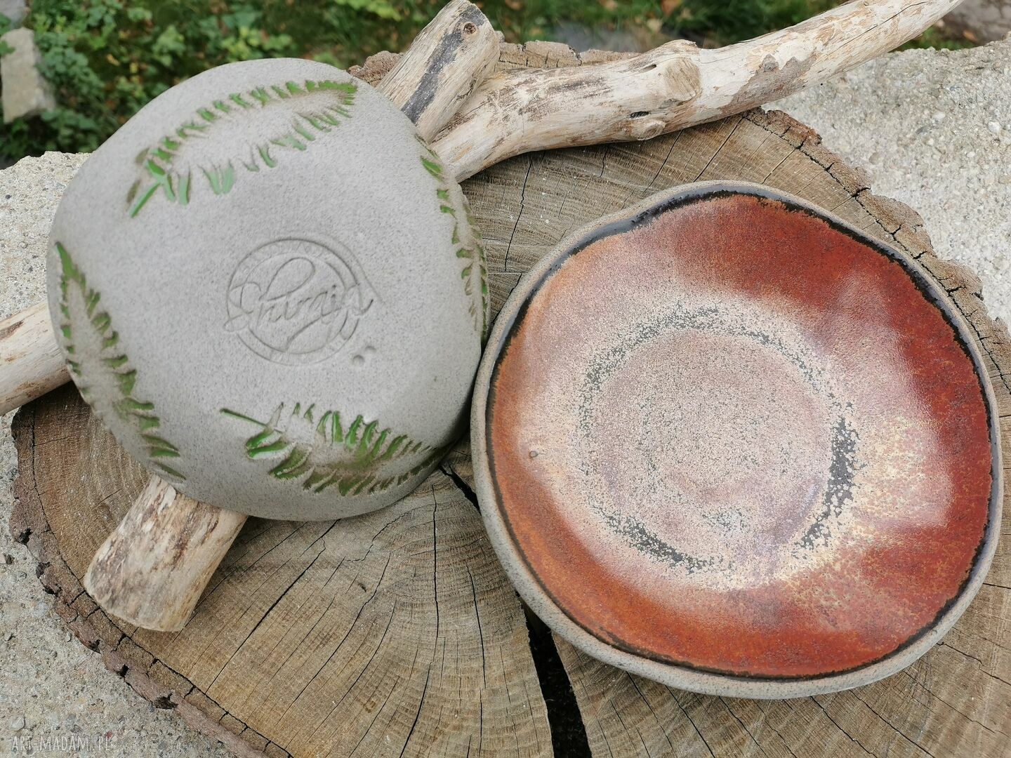 Komplet ceramicznych miseczek Paproć (c371) - kamionka użytkowa ręcznie robiona