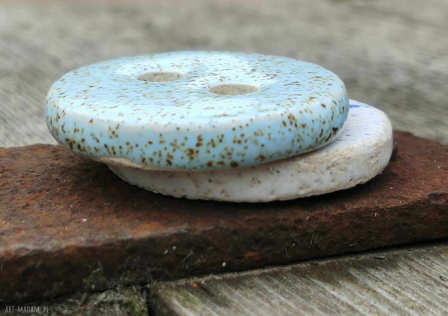 Komplet ceramicznych guzików (c647) - błękit i biel, 2 sztuki