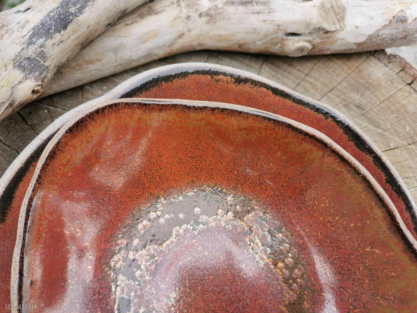Komplet ceramicznych miseczek Paproć (c371) - kamionka użytkowa ręcznie robiona