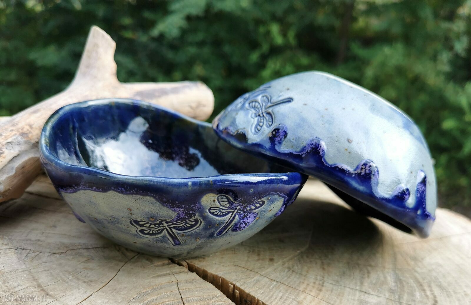 Komplet ceramicznych miseczek c328 - ważki i galaktyczne szkliwienie