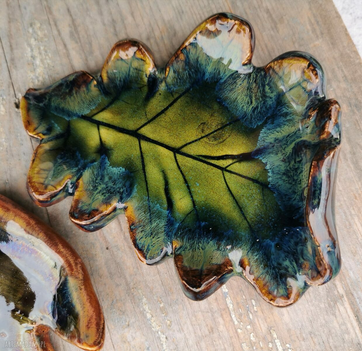 Komplet ceramicznych liści dąb i klon - podstawki na świeczki tealight i biżuterię