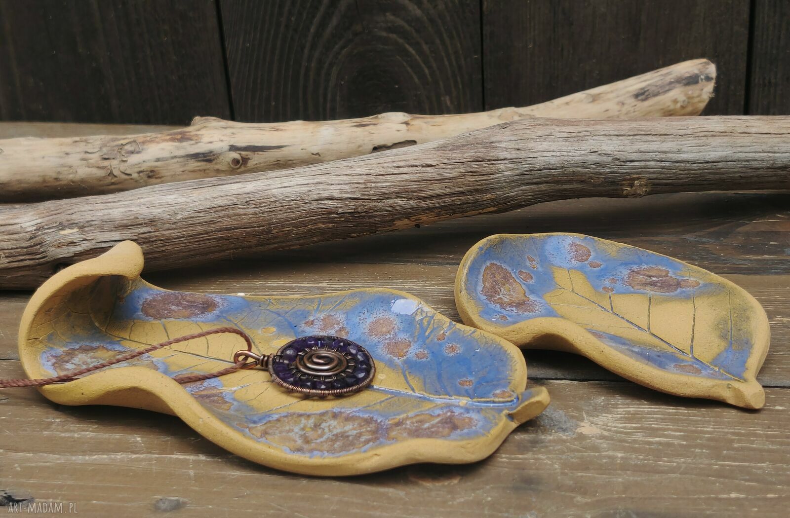 Komplet ceramicznych liści c891 - pod tealighty, kadzidło i biżuterię