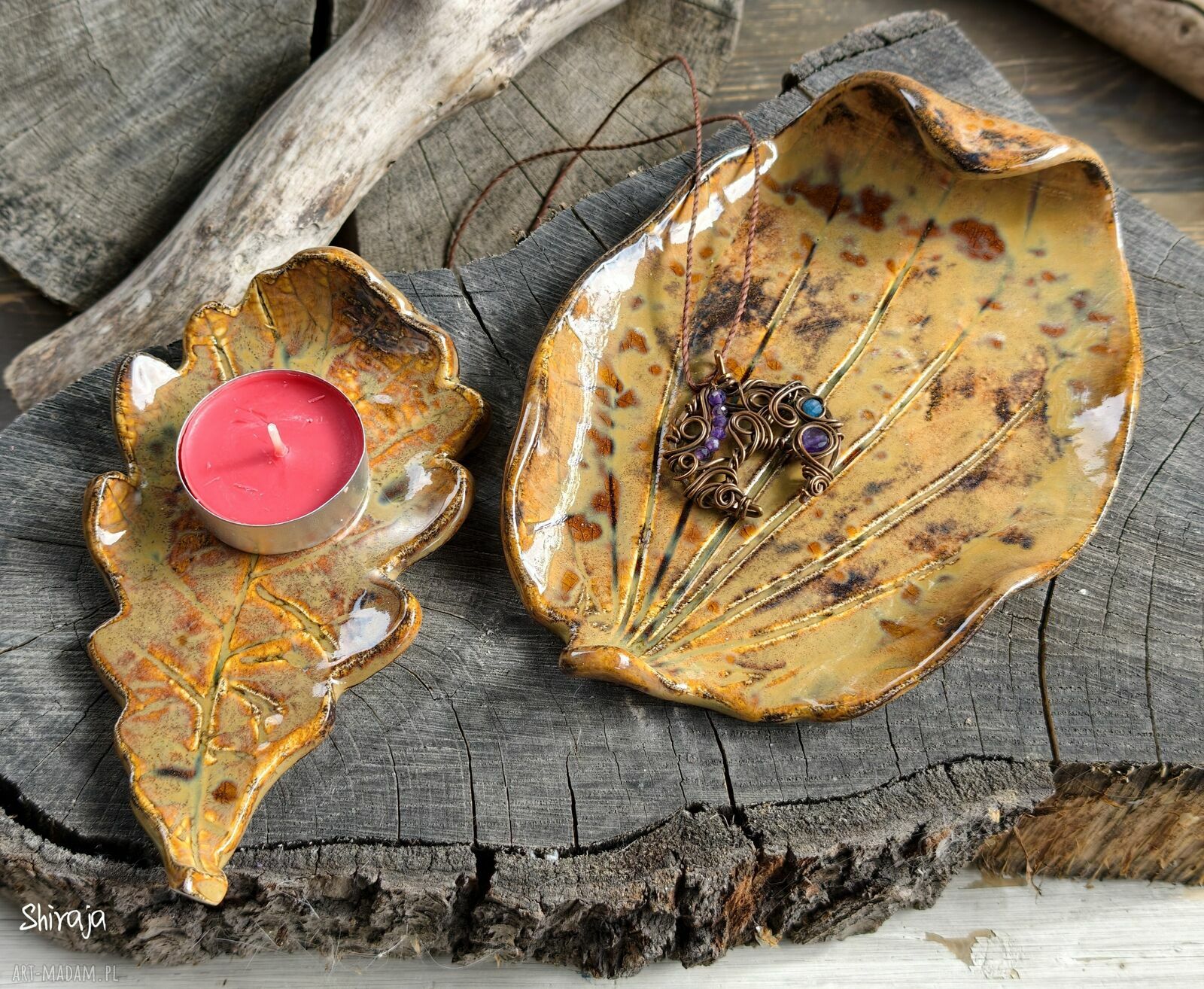 Komplet ceramicznych liści c933 - ręcznie robione podstawki