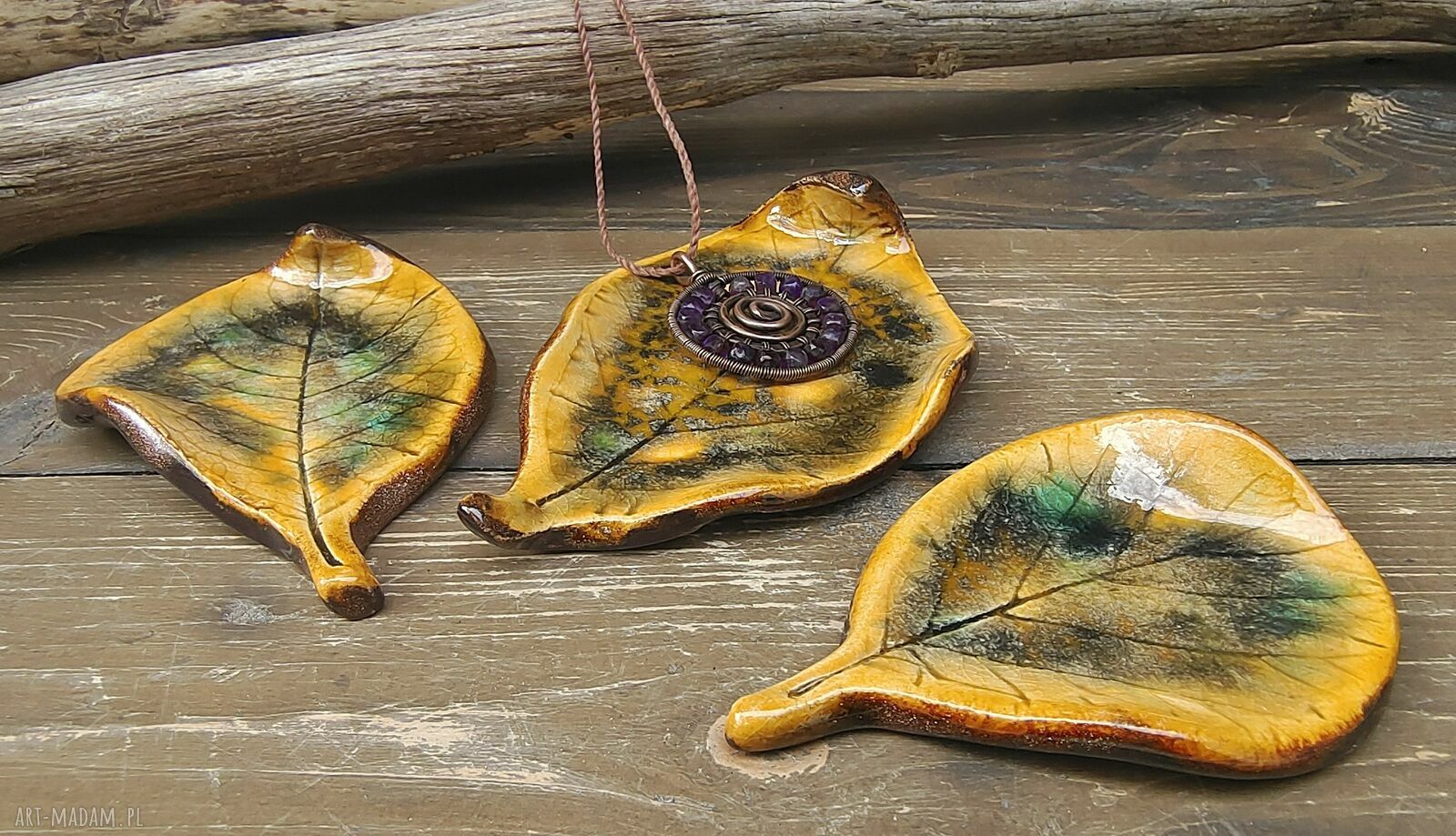 Komplet 3 ceramicznych listków c884 - talerzyki na tealighty i biżuterię