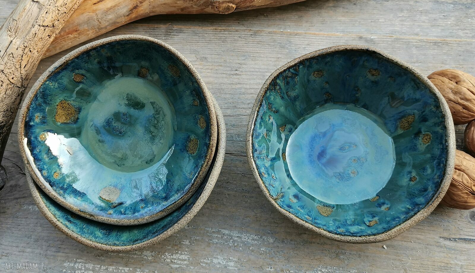Komplet ceramicznych miseczek 3 sztuki - kamionka z motywem ważek