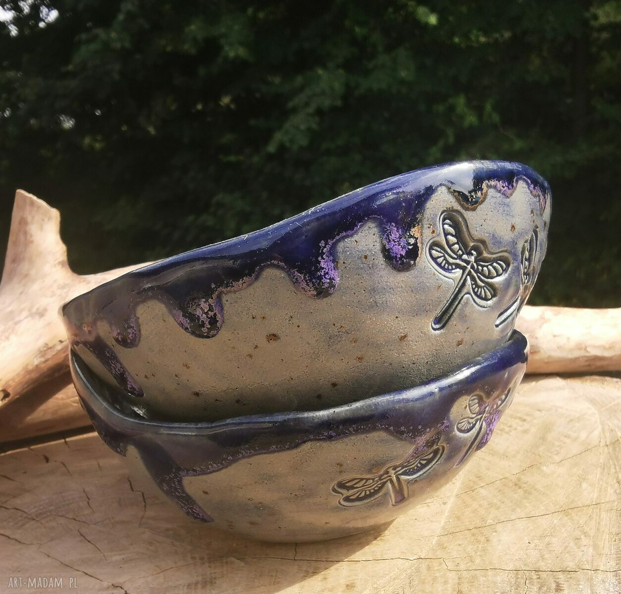 Komplet ceramicznych miseczek c328 - ważki i galaktyczne szkliwienie
