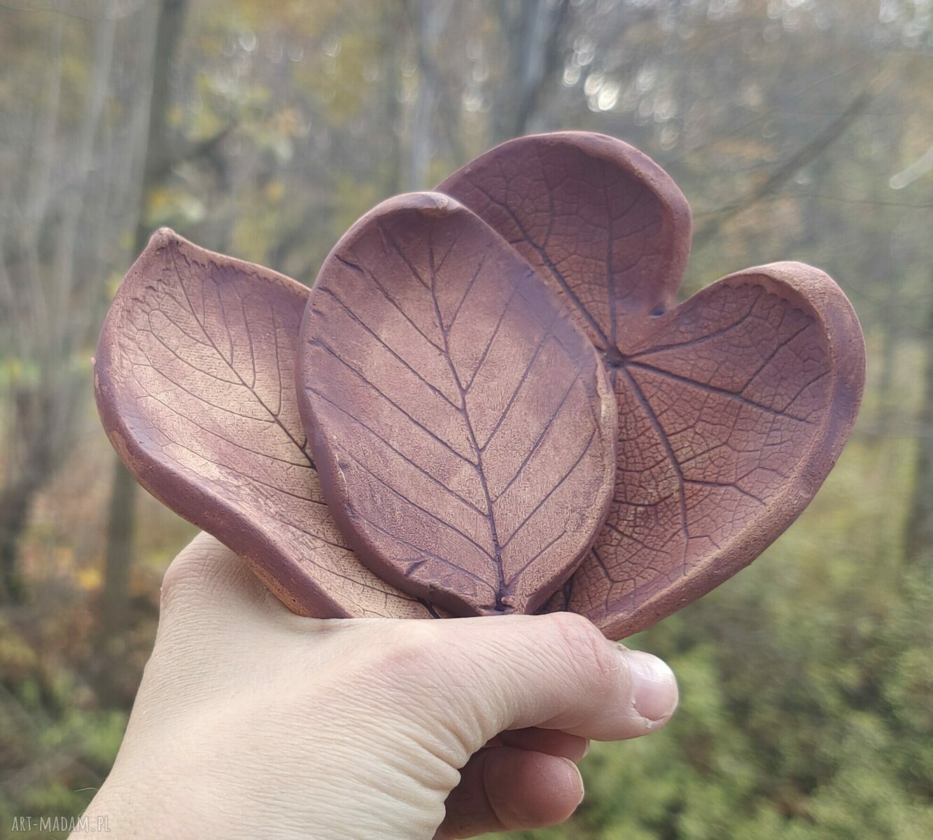 Komplet ceramicznych listków c814 - podstawek z odciskami liści