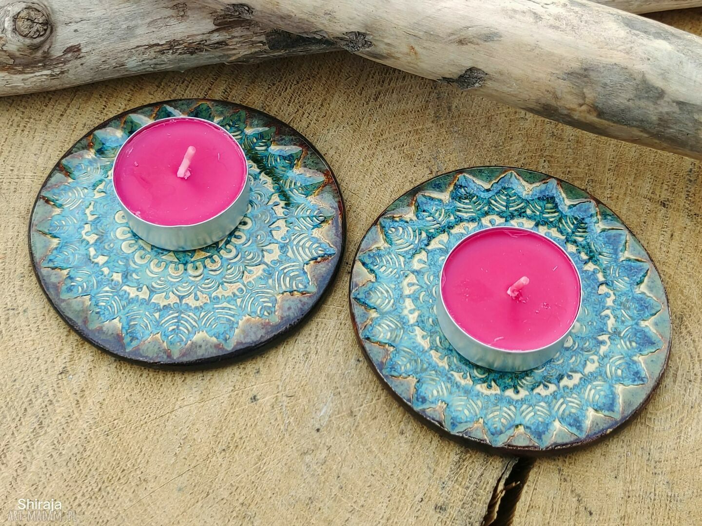 Komplet ceramicznych podstawek pod tealighty i pod kubek z motywem mandali