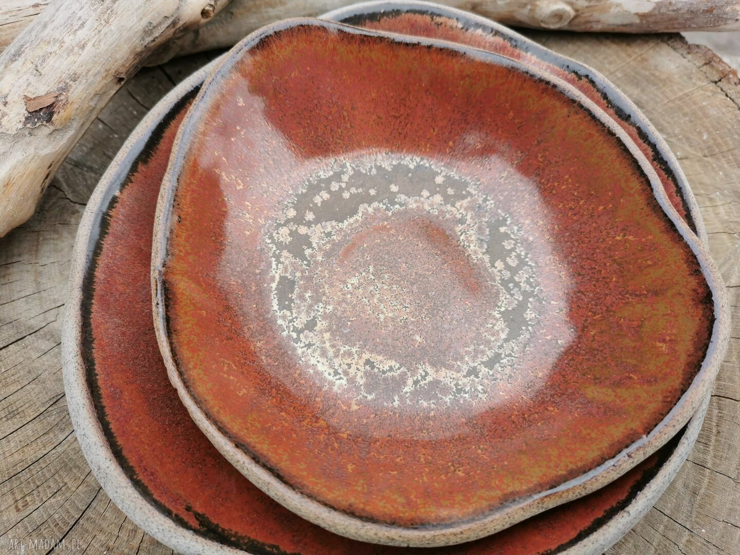 Komplet ceramicznych miseczek Paproć (c371) - kamionka użytkowa ręcznie robiona
