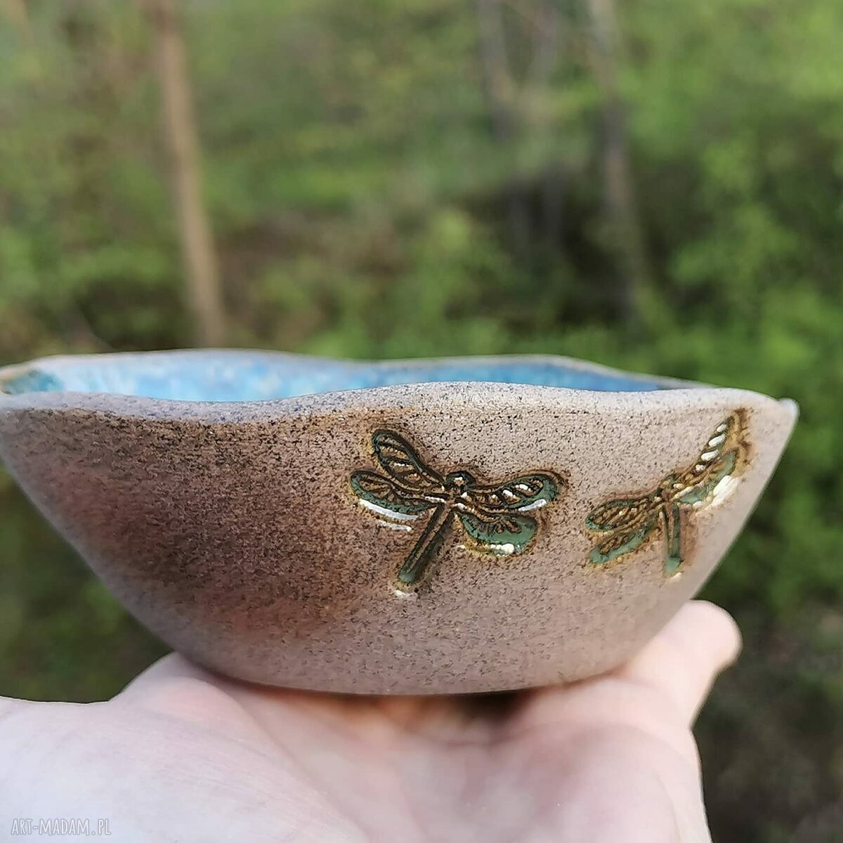 Komplet ceramicznych miseczek 3 sztuki - kamionka z motywem ważek