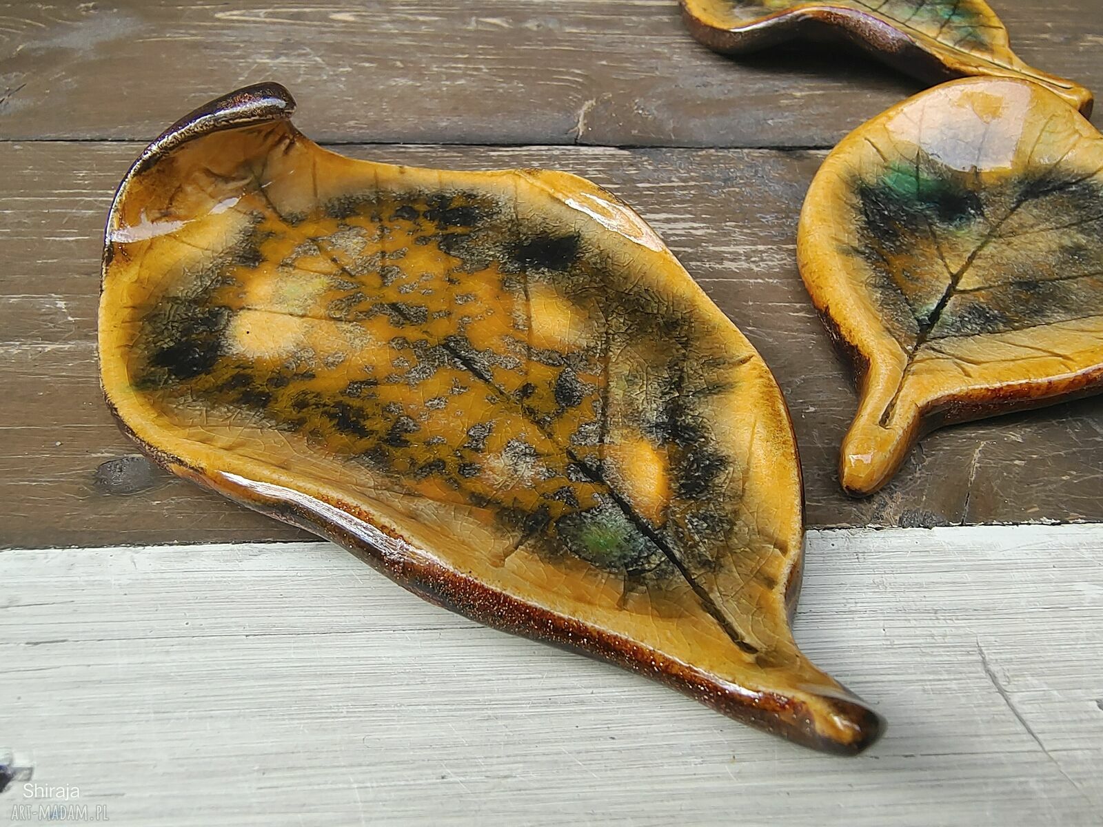 Komplet 3 ceramicznych listków c884 - talerzyki na tealighty i biżuterię