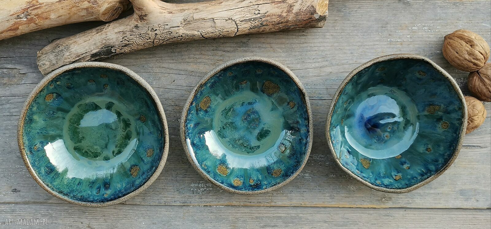 Komplet ceramicznych miseczek 3 sztuki - kamionka z motywem ważek