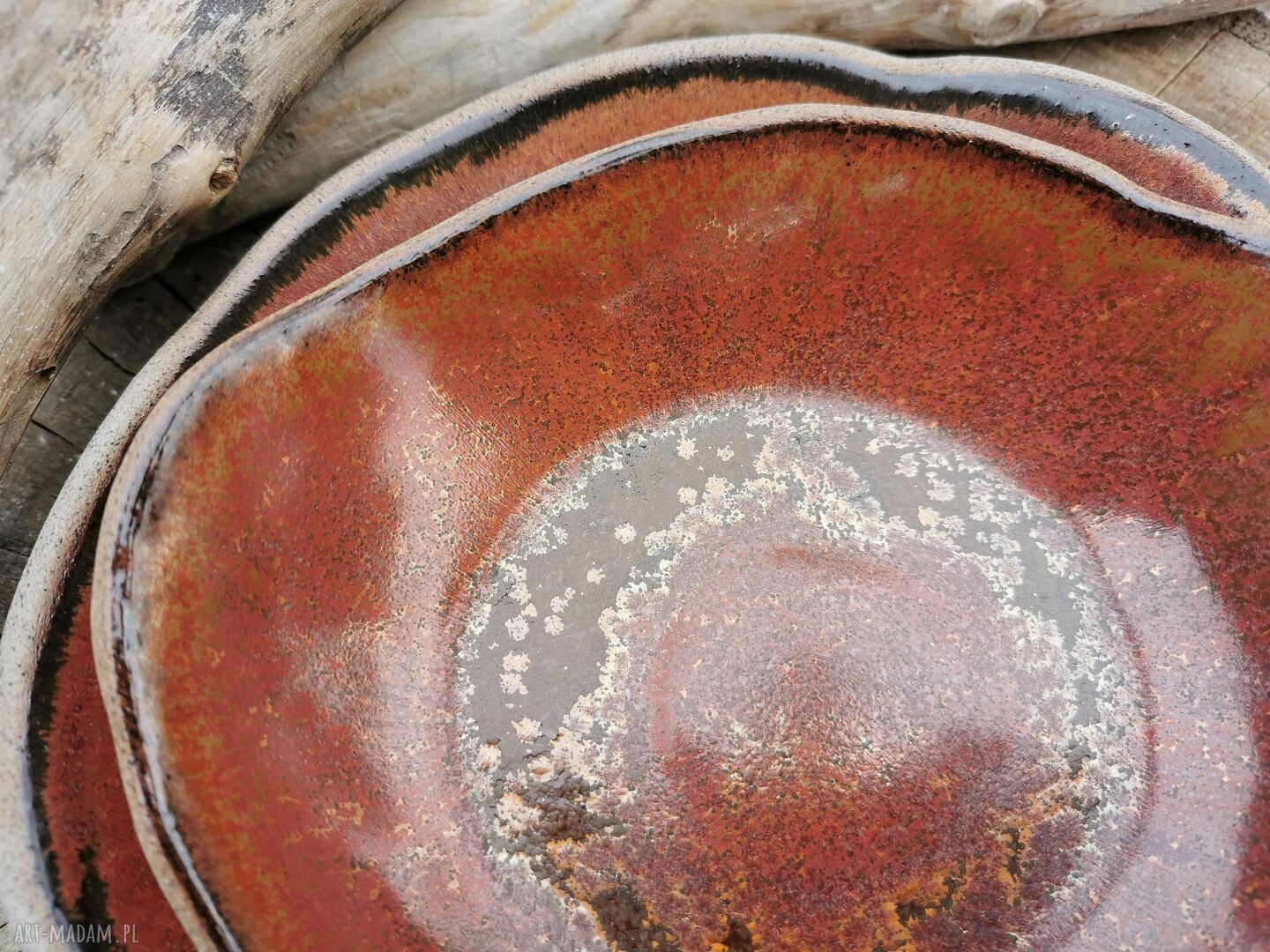 Komplet ceramicznych miseczek Paproć (c371) - kamionka użytkowa ręcznie robiona