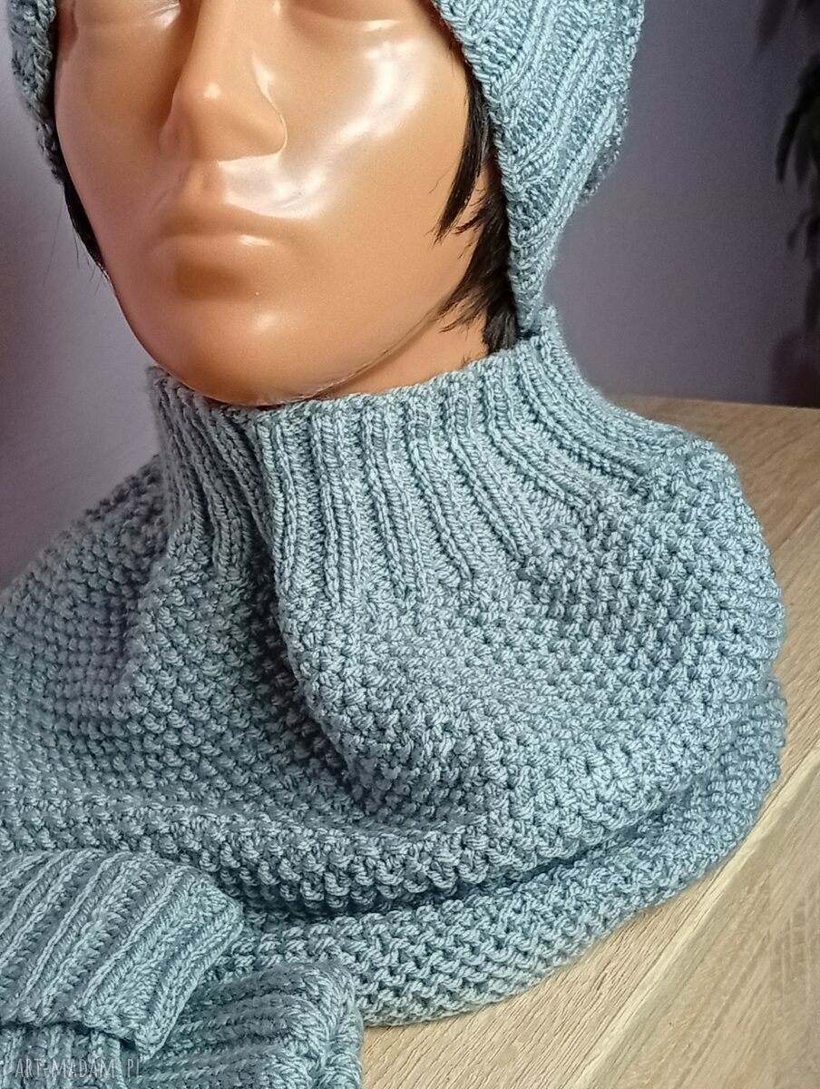Komplet czapka, komin i mitenki - kolor szary (handmade)