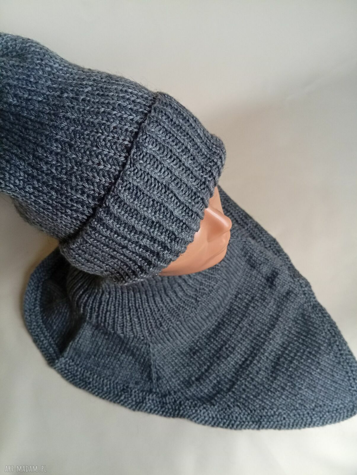 Komplet czapka i komin golf 100% merino - ciemny szary