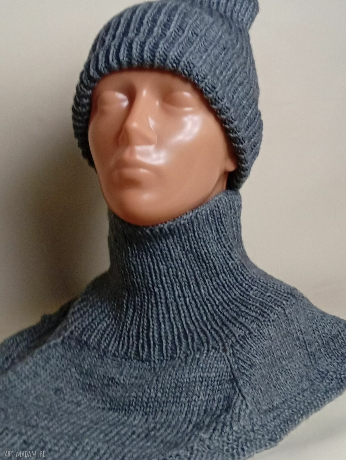 Komplet czapka i komin golf 100% merino - ciemny szary