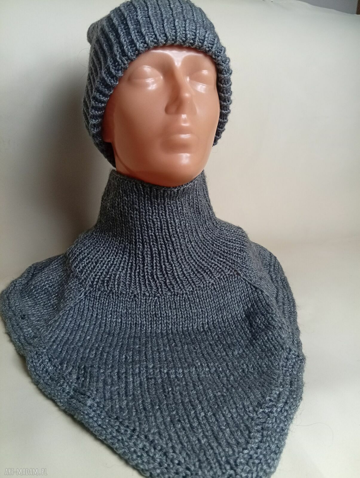 Komplet czapka i komin golf 100% merino - ciemny szary