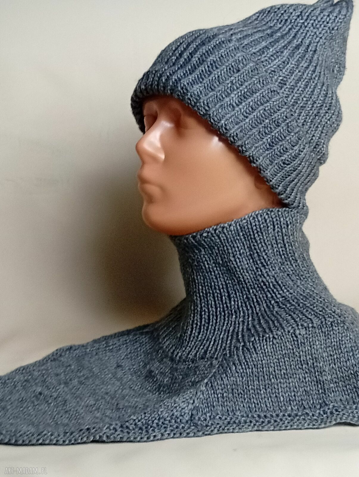 Komplet czapka i komin golf 100% merino - ciemny szary
