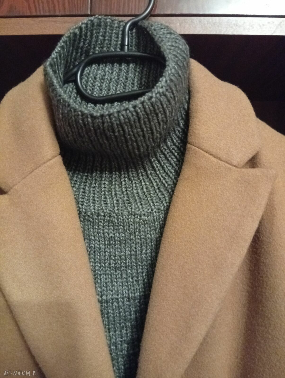 Komplet czapka i komin golf 100% merino - ciemny szary