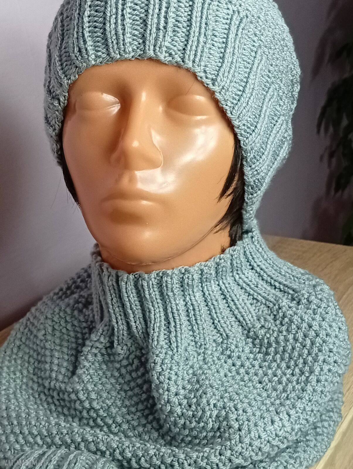 Komplet czapka, komin i mitenki - kolor szary (handmade)