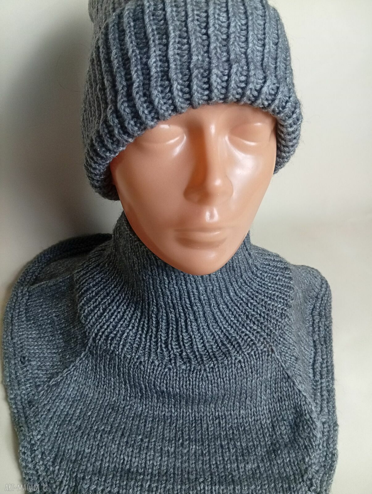 Komplet czapka i komin golf 100% merino - ciemny szary