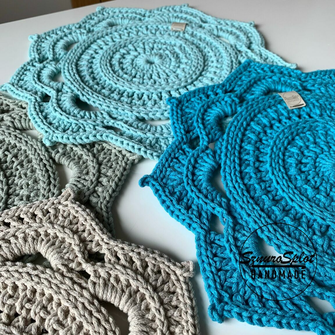 Komplet czterech podkładek 35 cm ze sznurka bawełnianego - dekoracja stołu