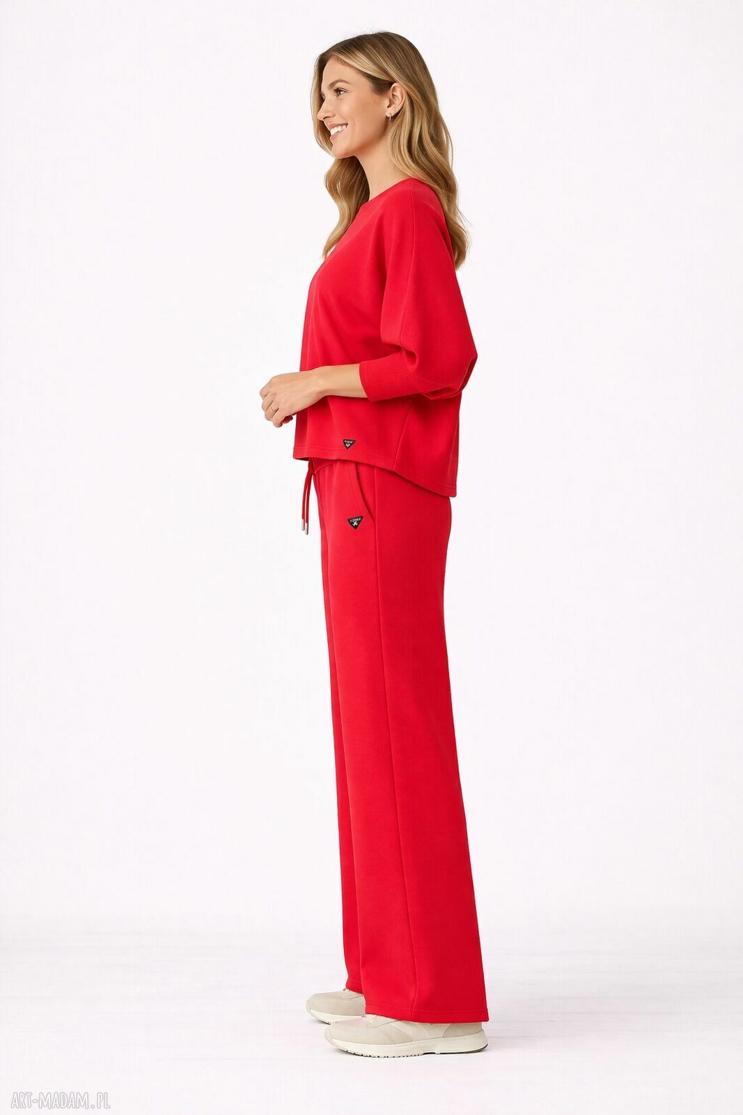 Komplet damski Mila "Malina" - bluza oversize 3/4 i spodnie z kantem