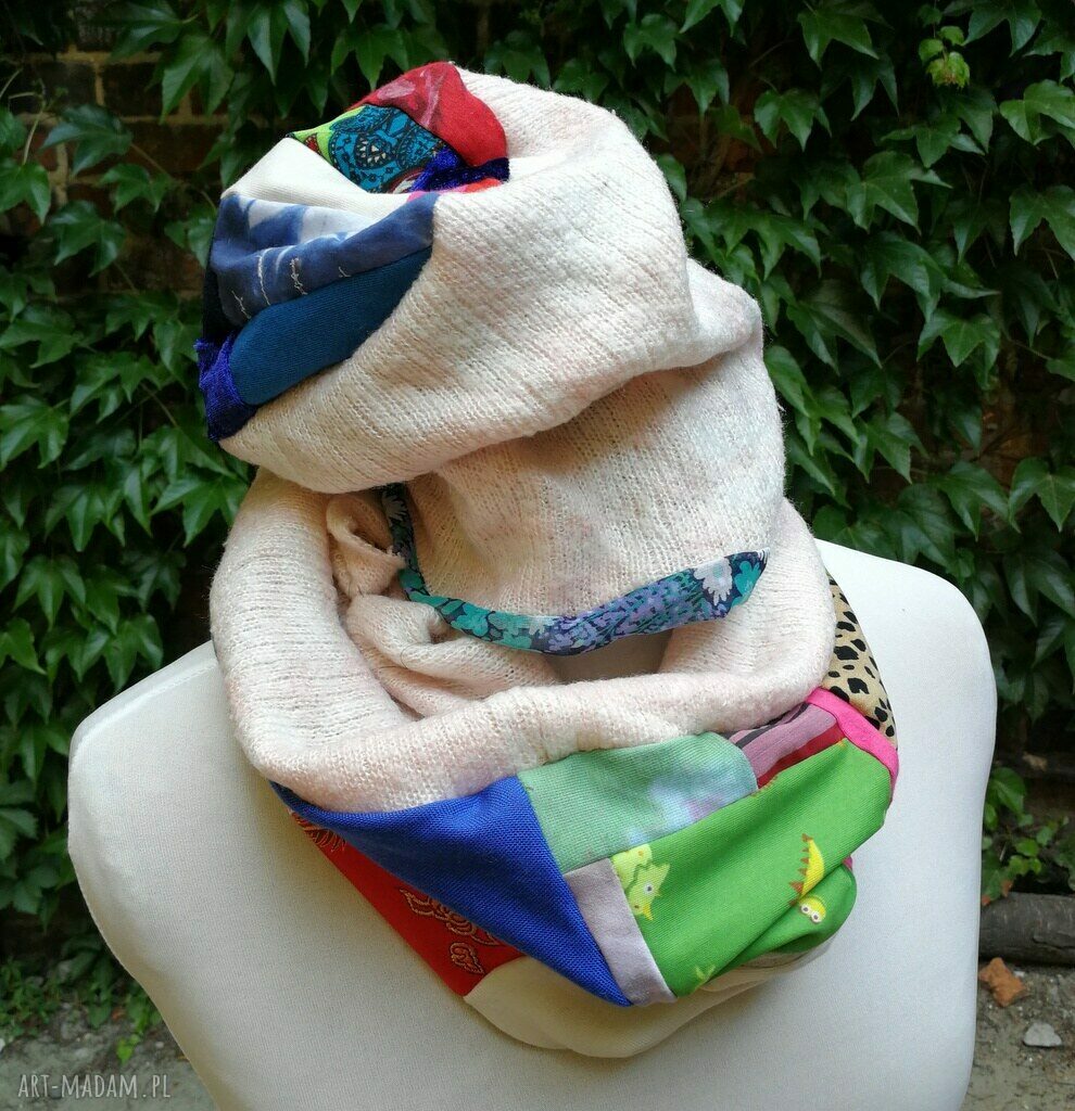 Komplet damski kolorowy na zimę - komin i czapka boho folk