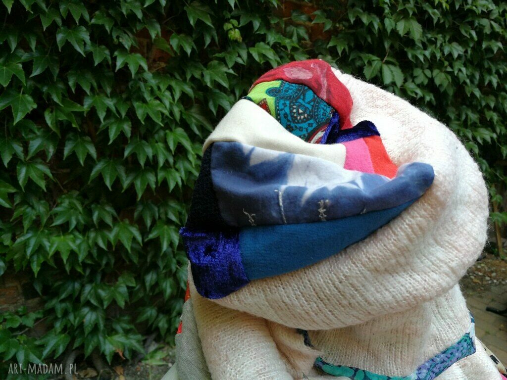 Komplet damski kolorowy na zimę - komin i czapka boho folk