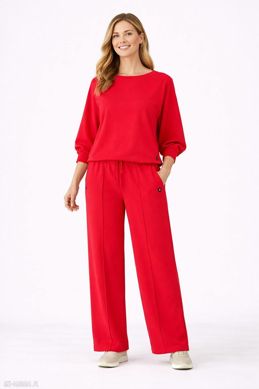 Komplet damski Mila "Malina" - bluza oversize 3/4 i spodnie z kantem