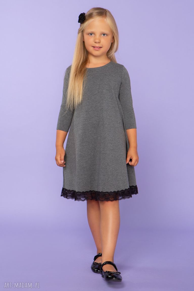 Komplet dla mamy i córki: elegancka szara sukienka z koronką (model 25)