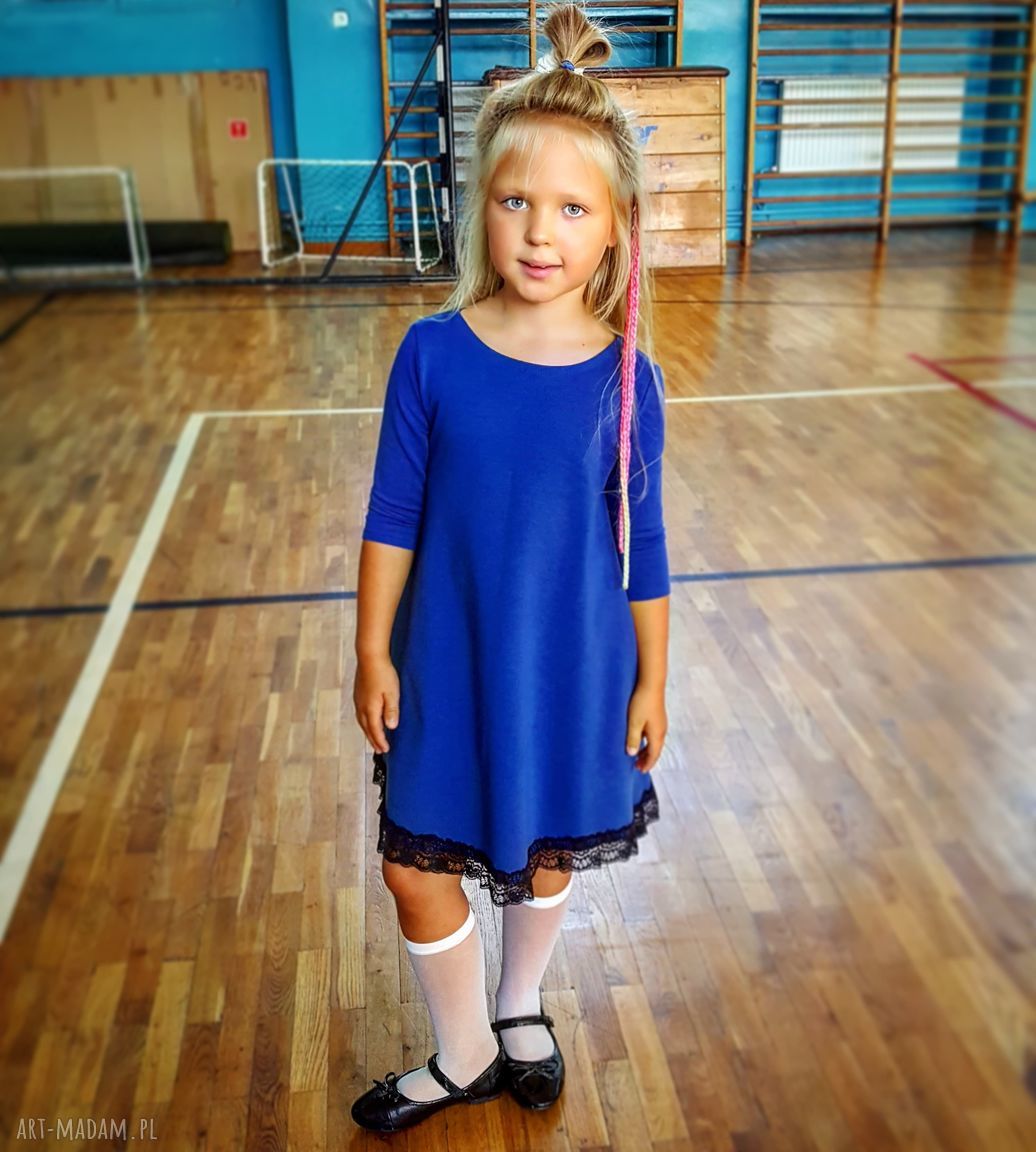 Komplet dla mamy i córki: elegancka sukienka z koronką, model 25, chabrowy
