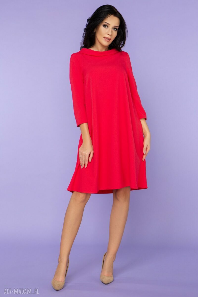 Komplet dla mamy i córki - eleganckie sukienki trapezowe z kieszeniami malina (model 24)