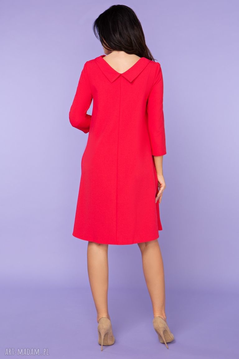 Komplet dla mamy i córki - eleganckie sukienki trapezowe z kieszeniami malina (model 24)