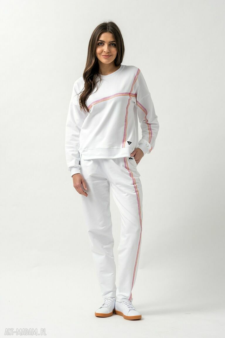 Biały komplet dresowy damski Megan - bluza Basic i spodnie z kieszeniami