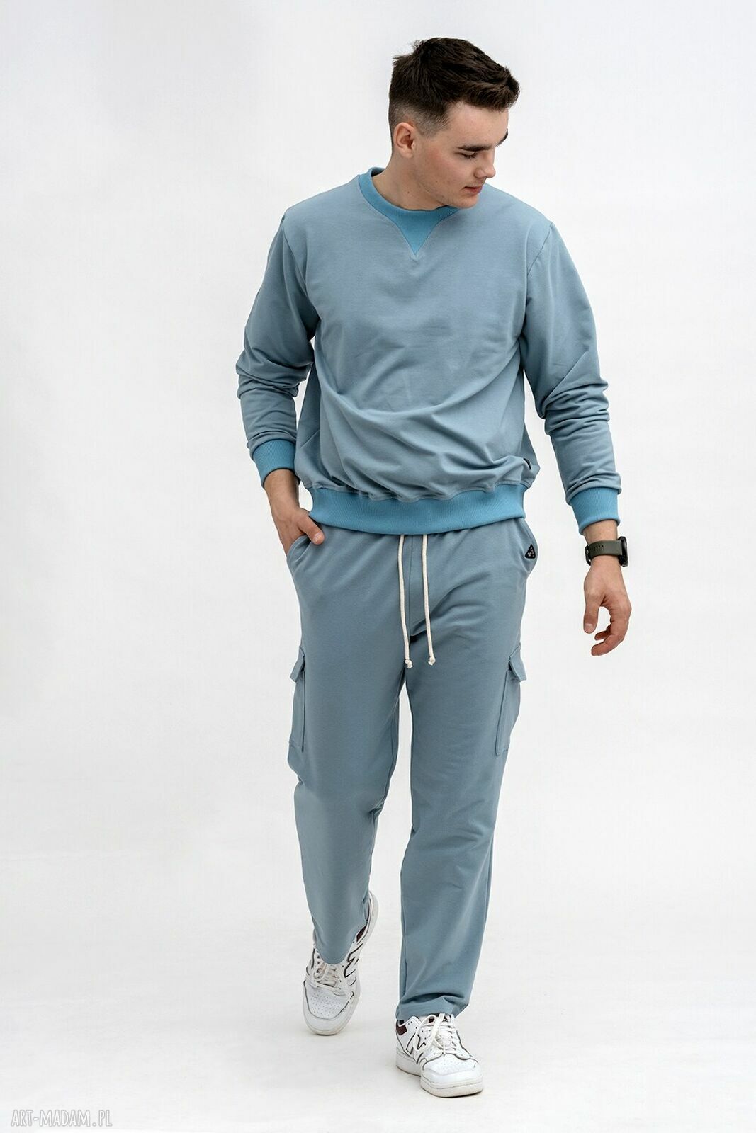 Komplet dresowy męski niebieski: bluza Basic bez kaptura i bojówki