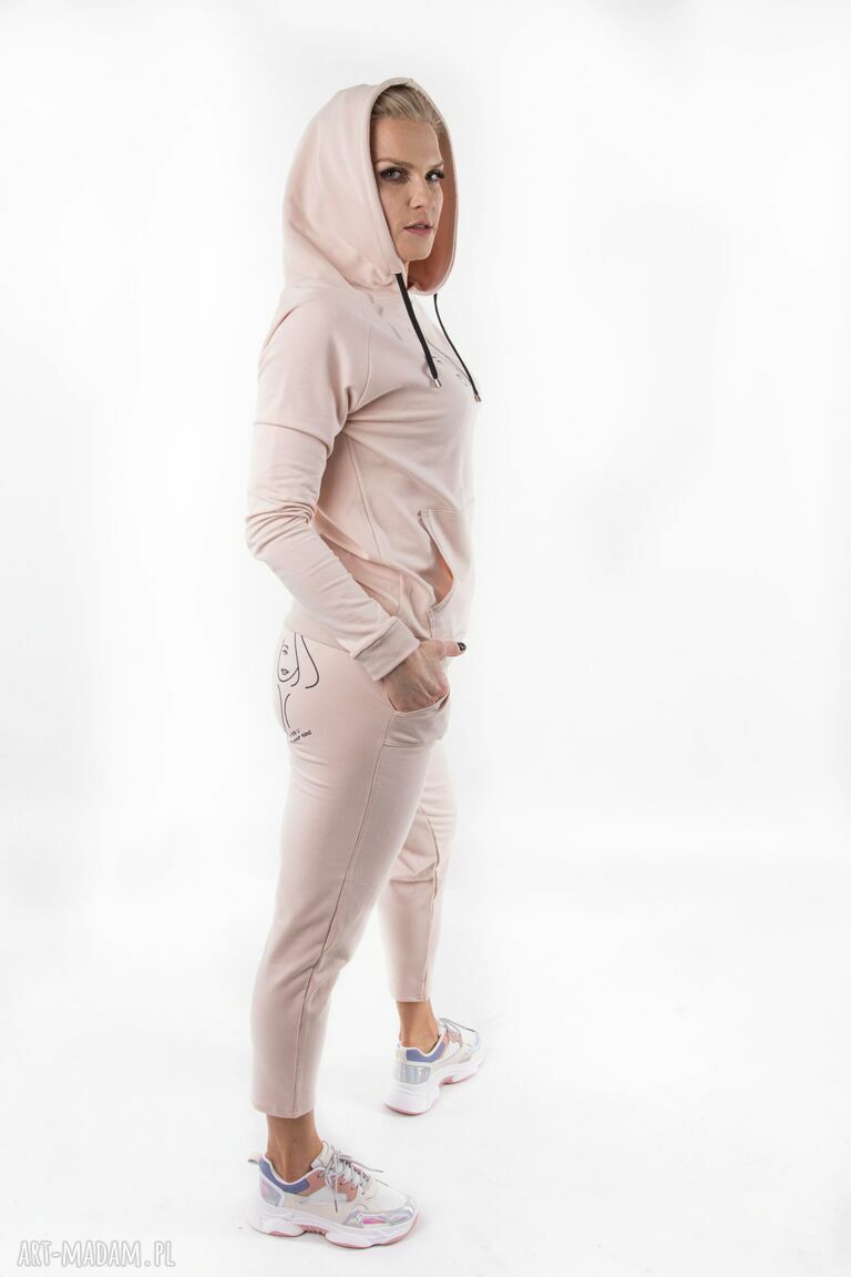 Komplet dresowy Nude Latte - bluza z kapturem i spodnie