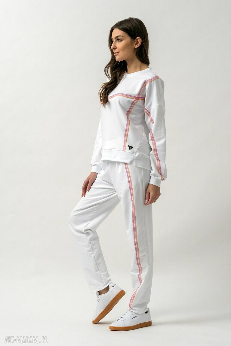 Biały komplet dresowy damski Megan - bluza Basic i spodnie z kieszeniami