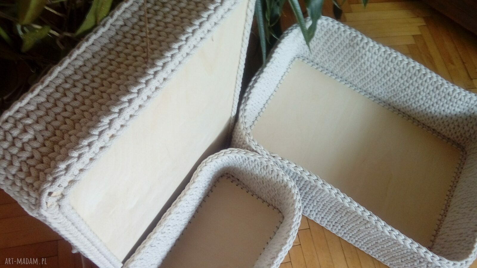 Komplet 3 dużych koszy handmade z beżowego sznurka - rękodzieło Arte Dania