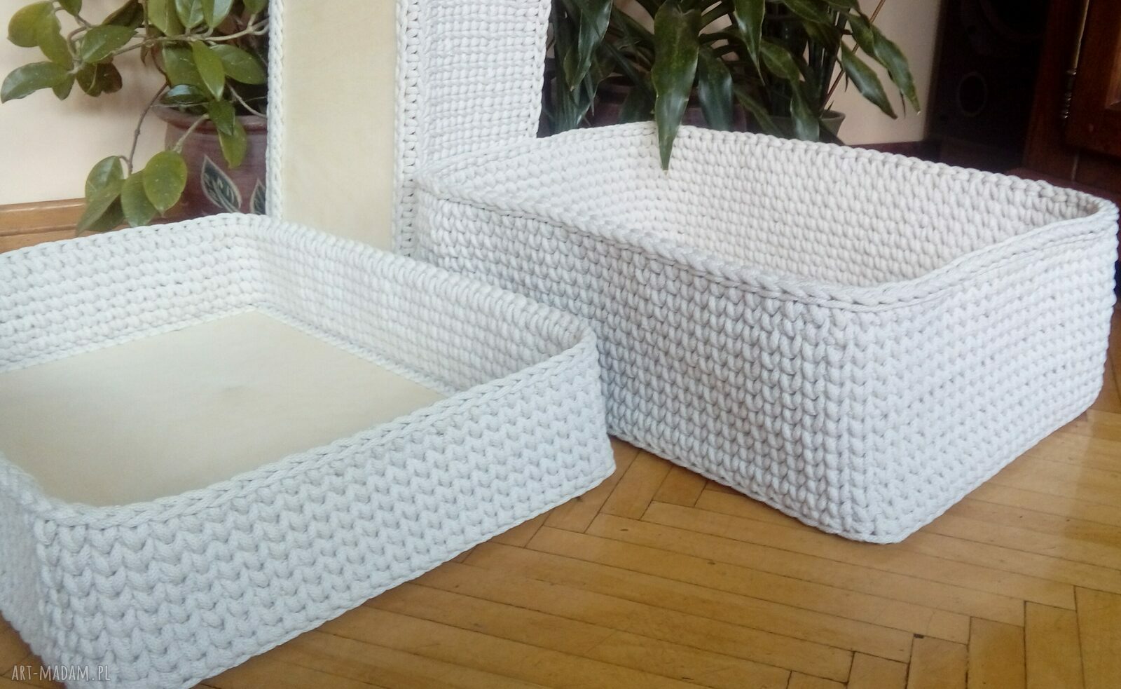 Komplet 3 dużych koszy handmade z beżowego sznurka - rękodzieło Arte Dania