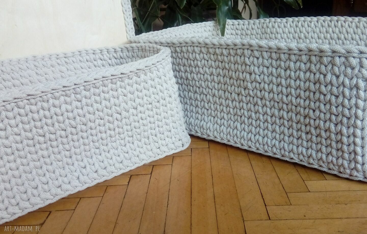 Komplet 3 dużych koszy handmade z beżowego sznurka - rękodzieło Arte Dania
