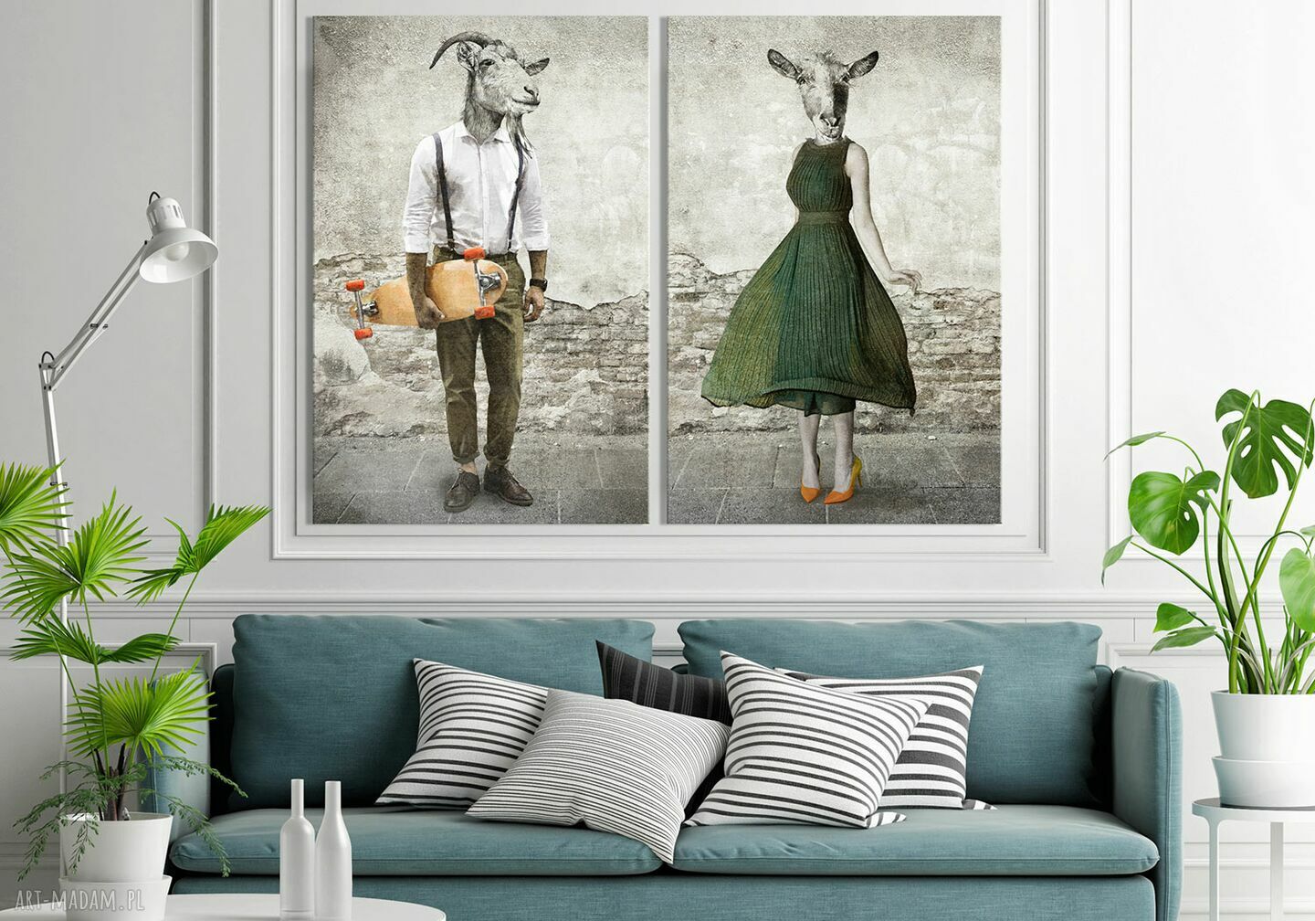 Komplet dwóch dużych obrazów z kozami - 2 części po 70x100 cm (łącznie 140x100)