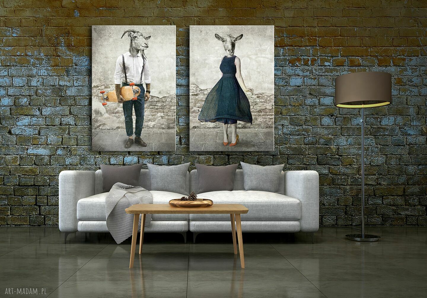 Komplet dwóch dużych obrazów na płótnie Kozy Kozłowscy NOWdeco 70x100