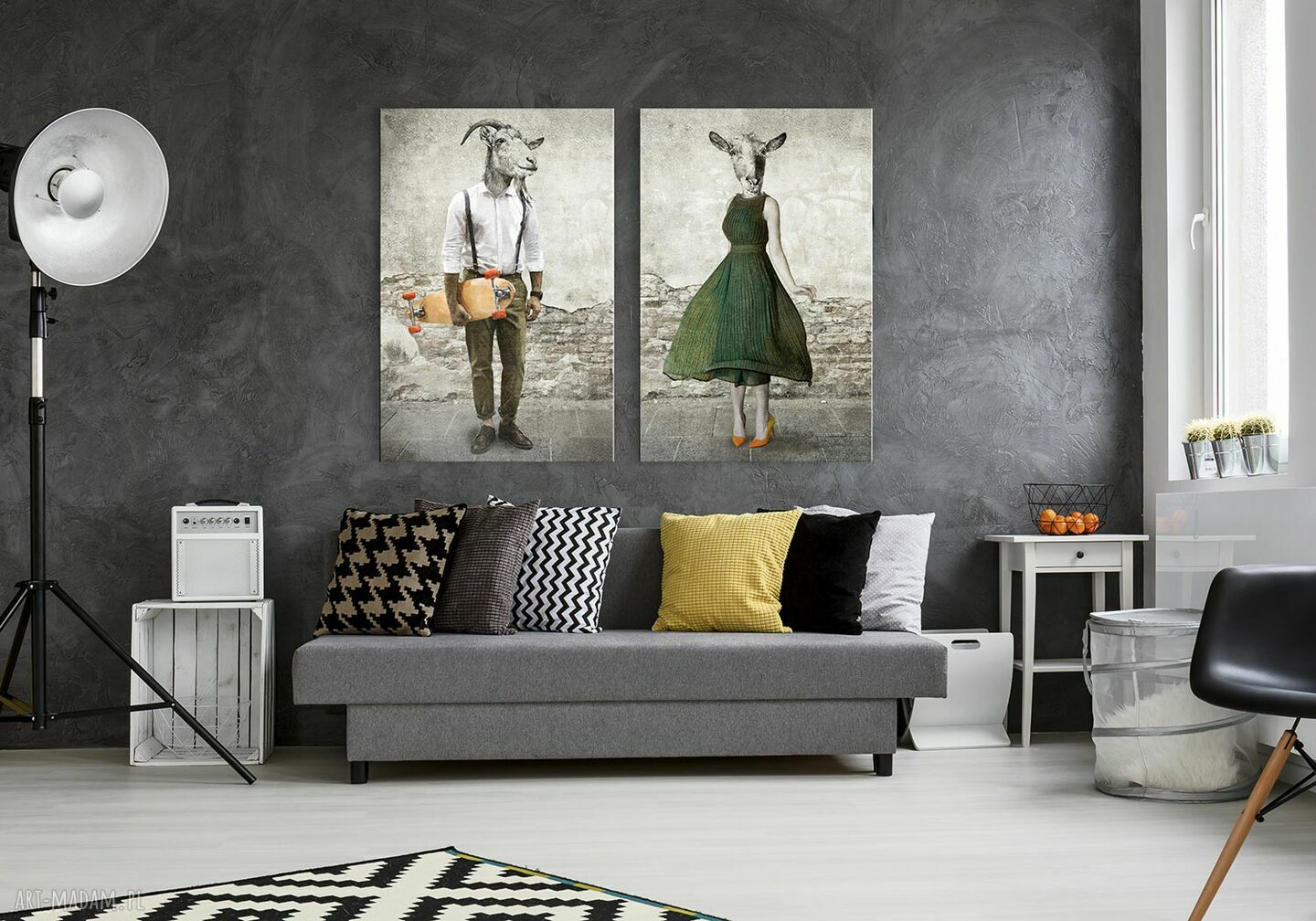 Komplet dwóch dużych obrazów z kozami - 2 części po 70x100 cm (łącznie 140x100)