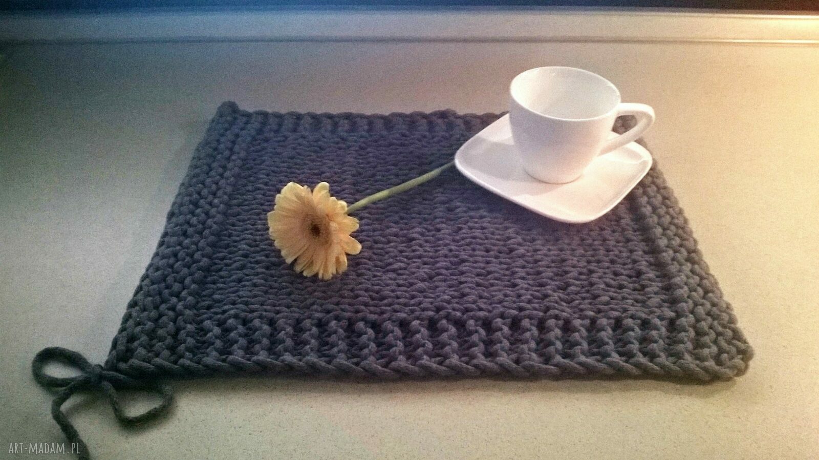Komplet 4 eleganckich podkładek ze sznurka bawełnianego 30 x 40 cm - ciemny popiel