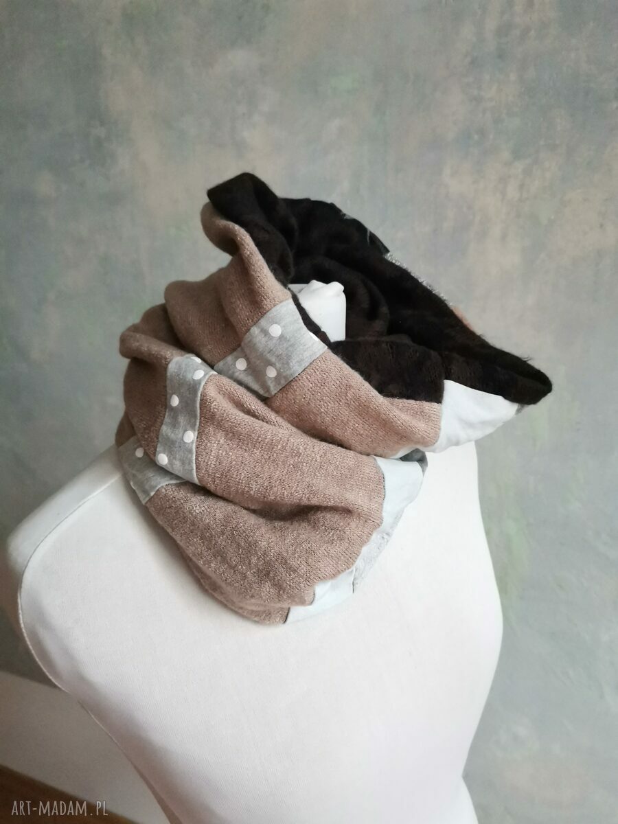 Kolorowy komplet etno boho - komin i czapka z frędzlami
